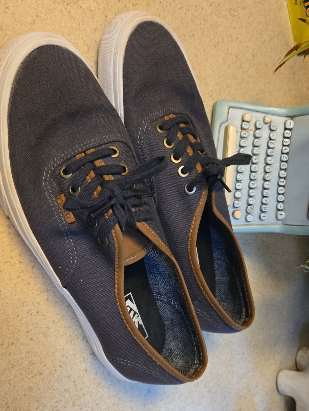 Vans Men’s Navy Canvas Sneakers with Brown Trim